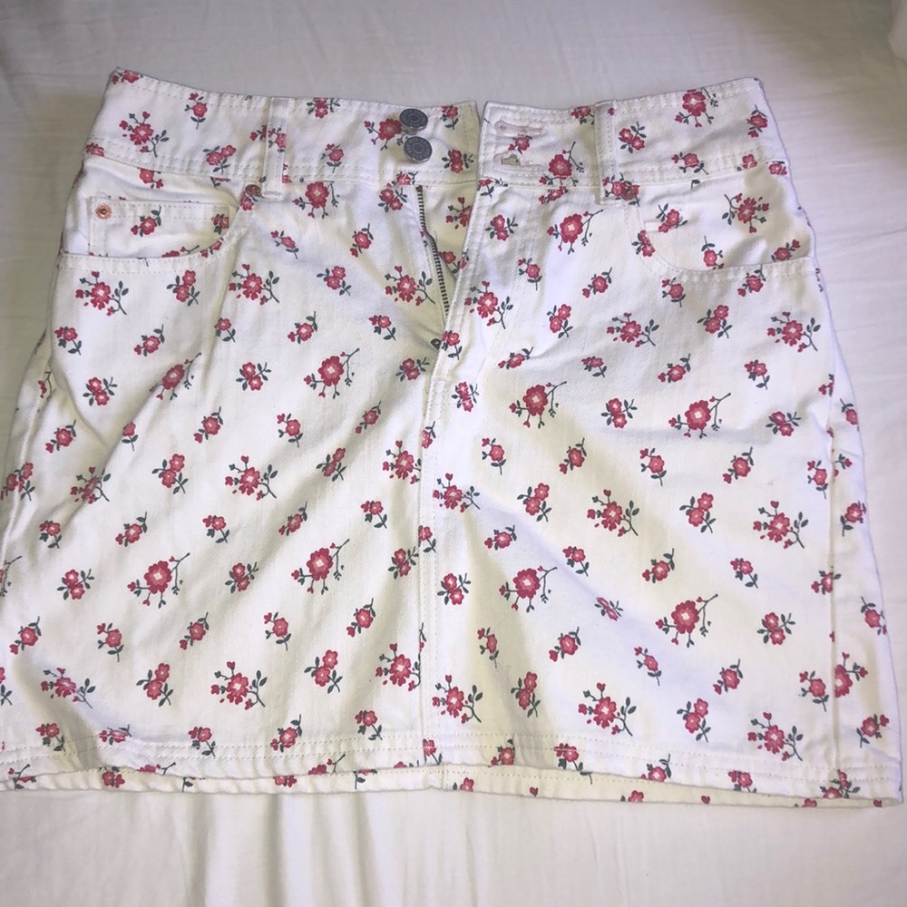 UO white denim miniskirt